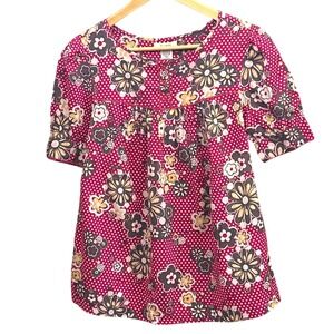 Flowers Deadstock Floral Polka Dot Babydoll Blouse Cottagecore Retro Mod Indie